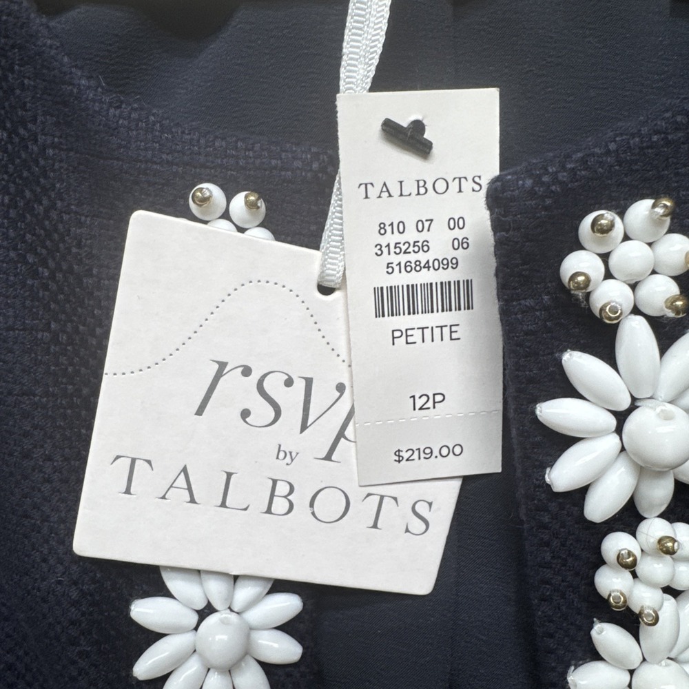 RSVP by Talbots Women's 12P Navy Blue Hand Beaded Blazer Lady Jacket Career - Picture 2 of 12